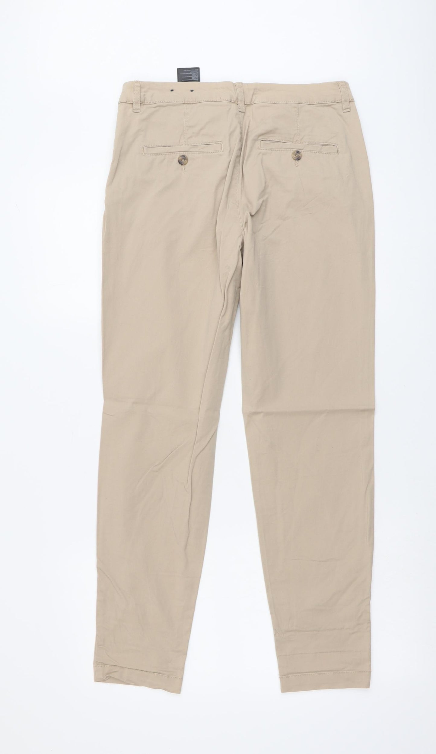 H&M Womens Beige Cotton Chino Trousers Size 8 L28 in Regular Button