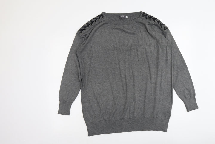 Yessica Womens Grey Round Neck Polyester Pullover Jumper Size L