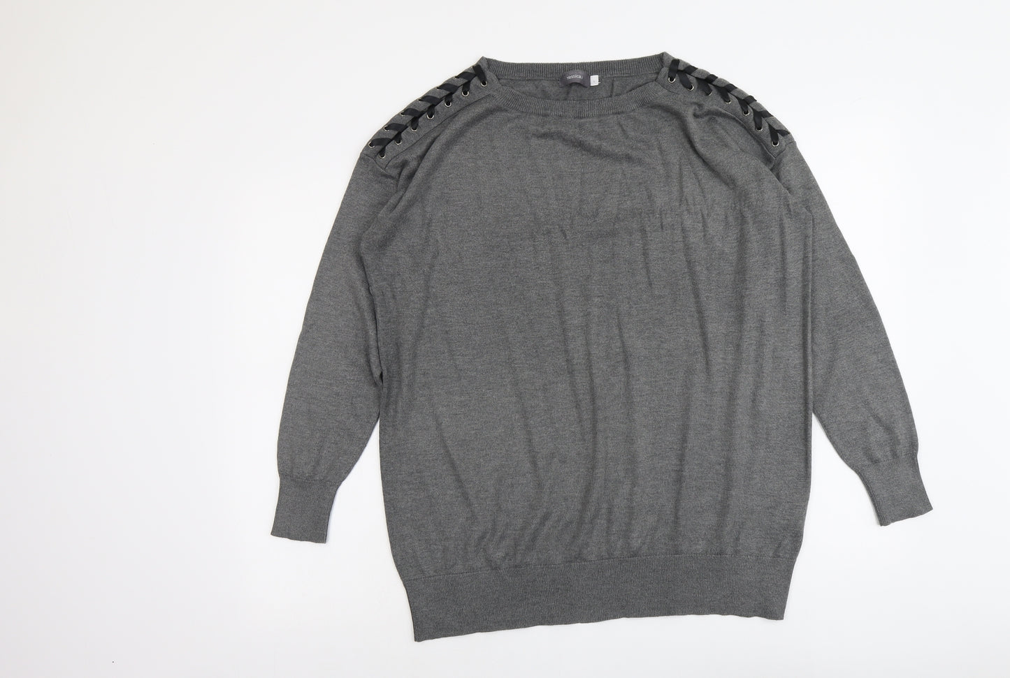 Yessica Womens Grey Round Neck Polyester Pullover Jumper Size L
