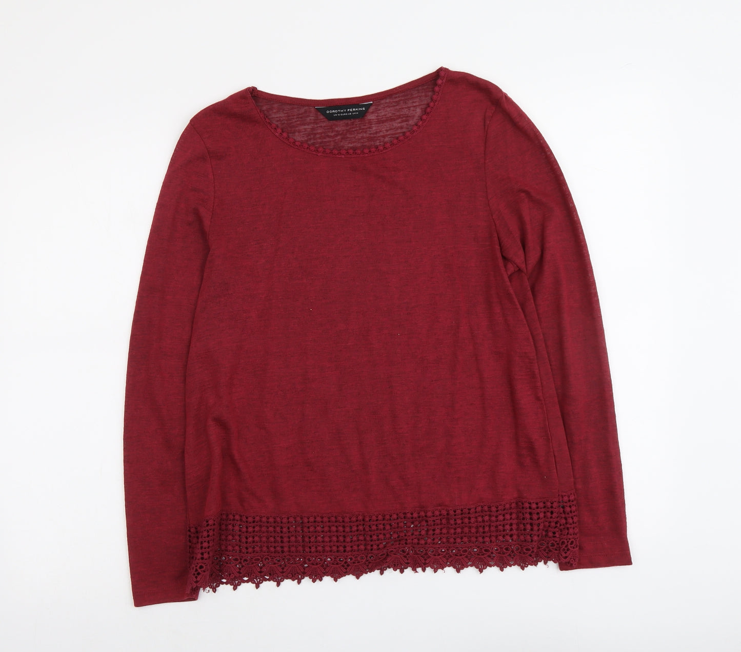 Dorothy Perkins Womens Red Polyester Basic Blouse Size 14 Boat Neck - Crocheted Lace Detail