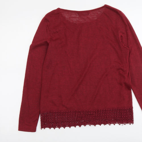 Dorothy Perkins Womens Red Polyester Basic Blouse Size 14 Boat Neck - Crocheted Lace Detail