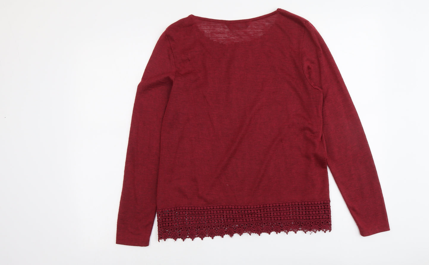 Dorothy Perkins Womens Red Polyester Basic Blouse Size 14 Boat Neck - Crocheted Lace Detail