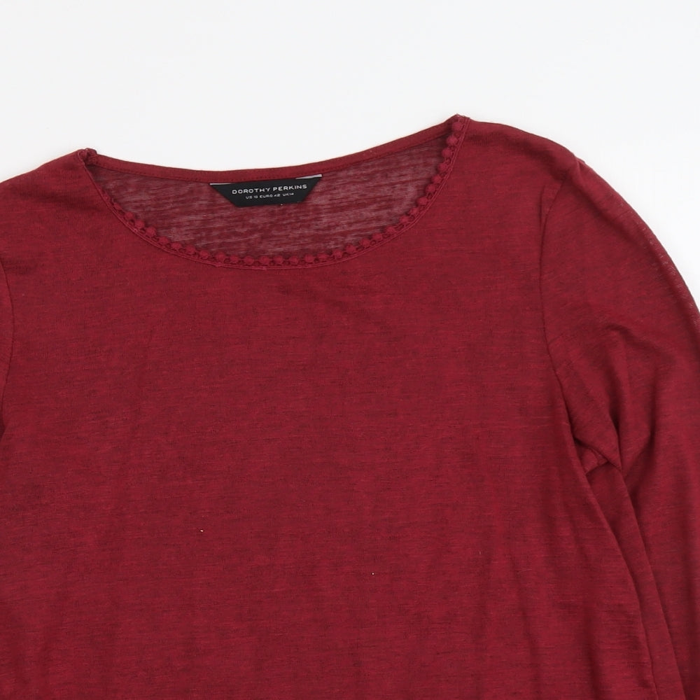 Dorothy Perkins Womens Red Polyester Basic Blouse Size 14 Boat Neck - Crocheted Lace Detail