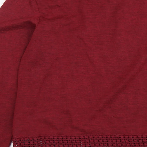 Dorothy Perkins Womens Red Polyester Basic Blouse Size 14 Boat Neck - Crocheted Lace Detail