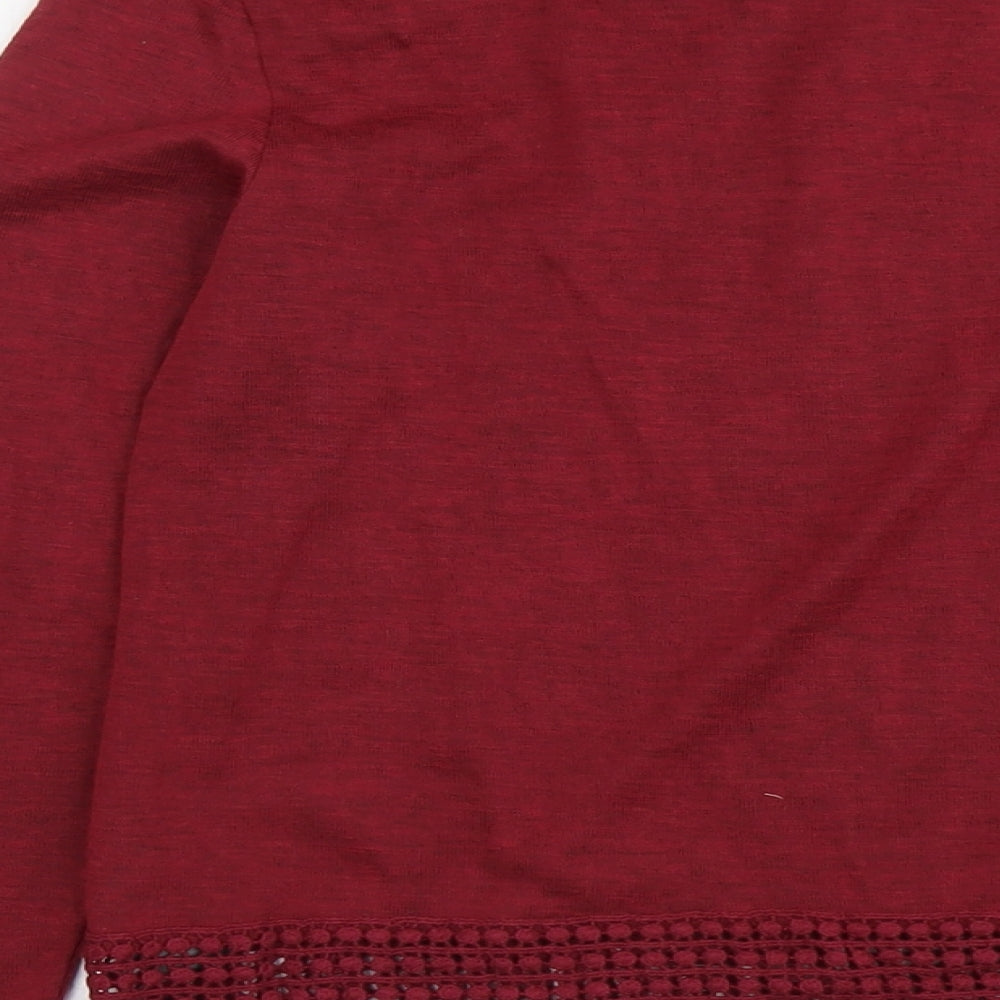 Dorothy Perkins Womens Red Polyester Basic Blouse Size 14 Boat Neck - Crocheted Lace Detail