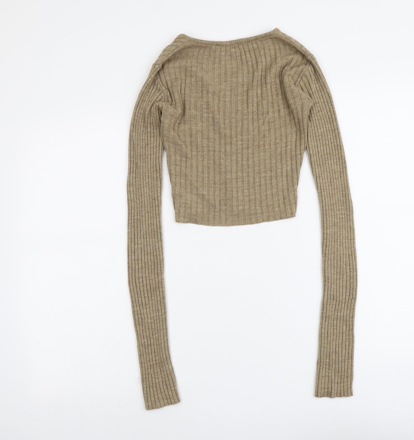 PRETTYLITTLETHING Womens Beige V-Neck Acrylic Wrap Jumper Size M