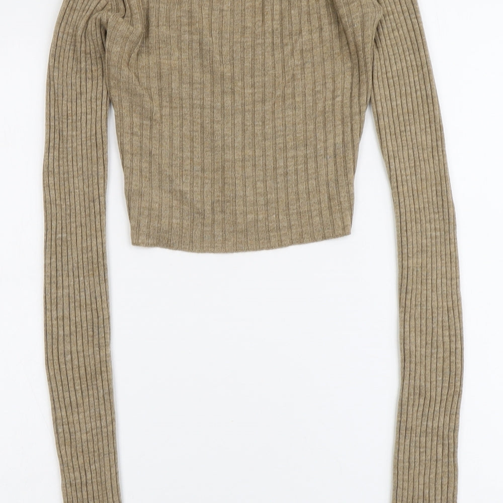 PRETTYLITTLETHING Womens Beige V-Neck Acrylic Wrap Jumper Size M