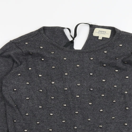 Papaya Womens Grey Round Neck Polyester Pullover Jumper Size 12