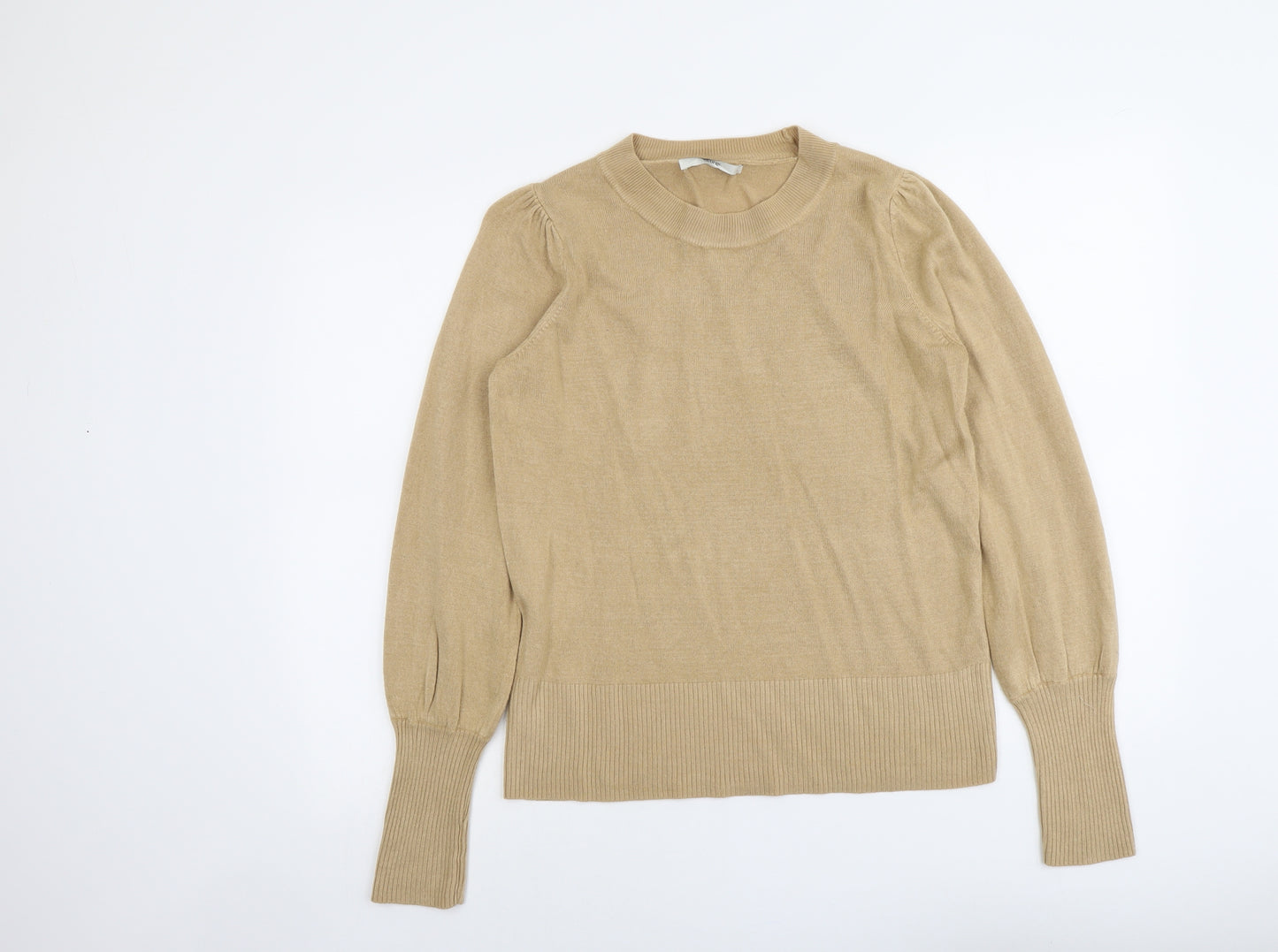 George Womens Beige Round Neck Acrylic Pullover Jumper Size 14