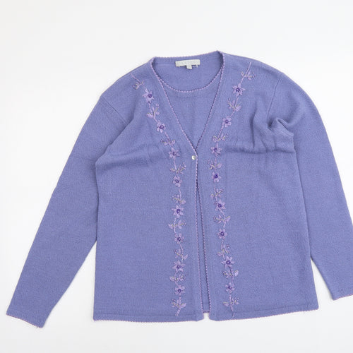 Alibi Womens Purple Round Neck Acrylic Cardigan Jumper Size 14