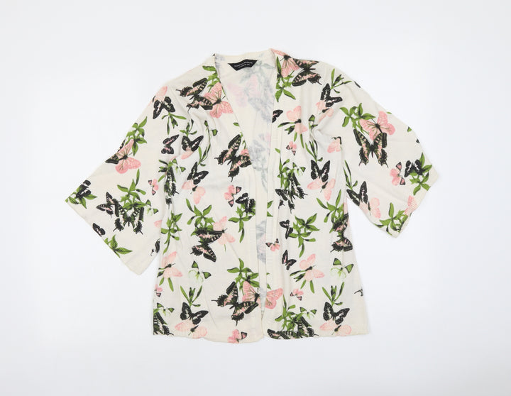 Dorothy Perkins Womens Pink V-Neck Floral Cotton Cardigan Jumper Size 8
