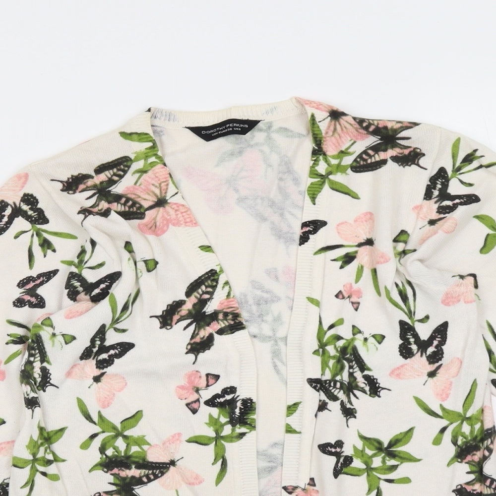 Dorothy Perkins Womens Pink V-Neck Floral Cotton Cardigan Jumper Size 8