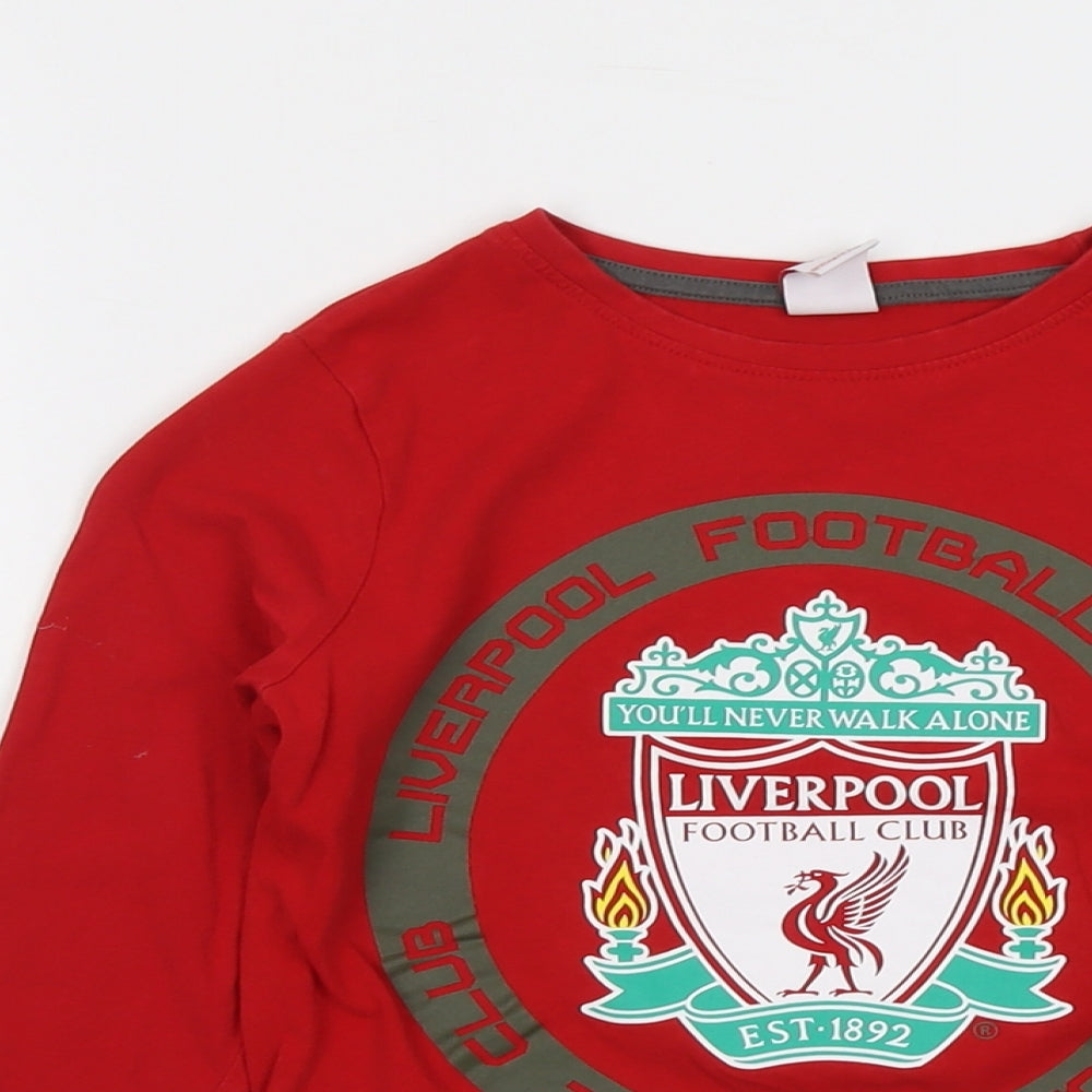 F&F Boys Red Cotton Basic T-Shirt Size 7-8 Years Round Neck Pullover - Liverpool Football Club