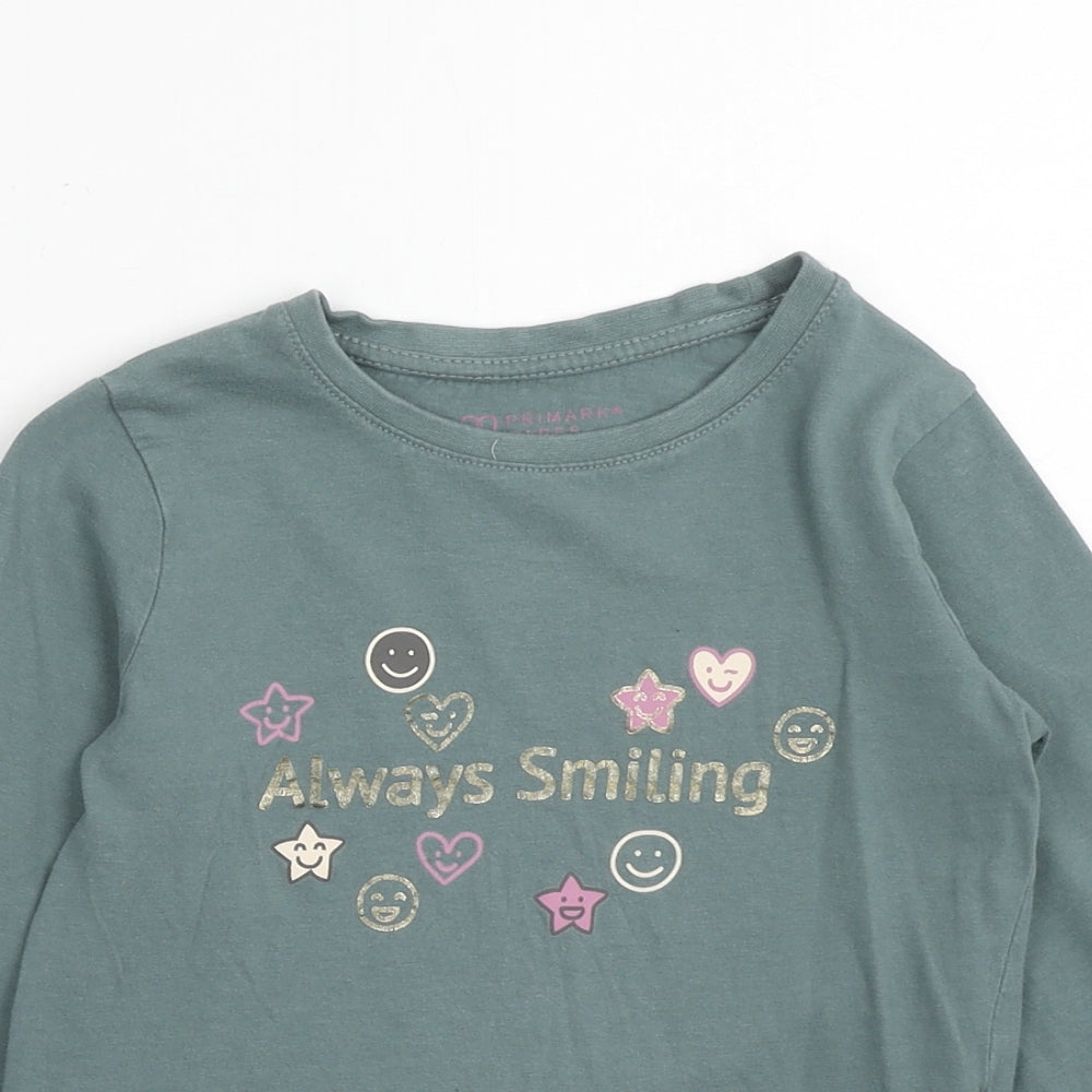 Primark Girls Green Cotton Basic T-Shirt Size 6-7 Years Round Neck Pullover - Always Smiling