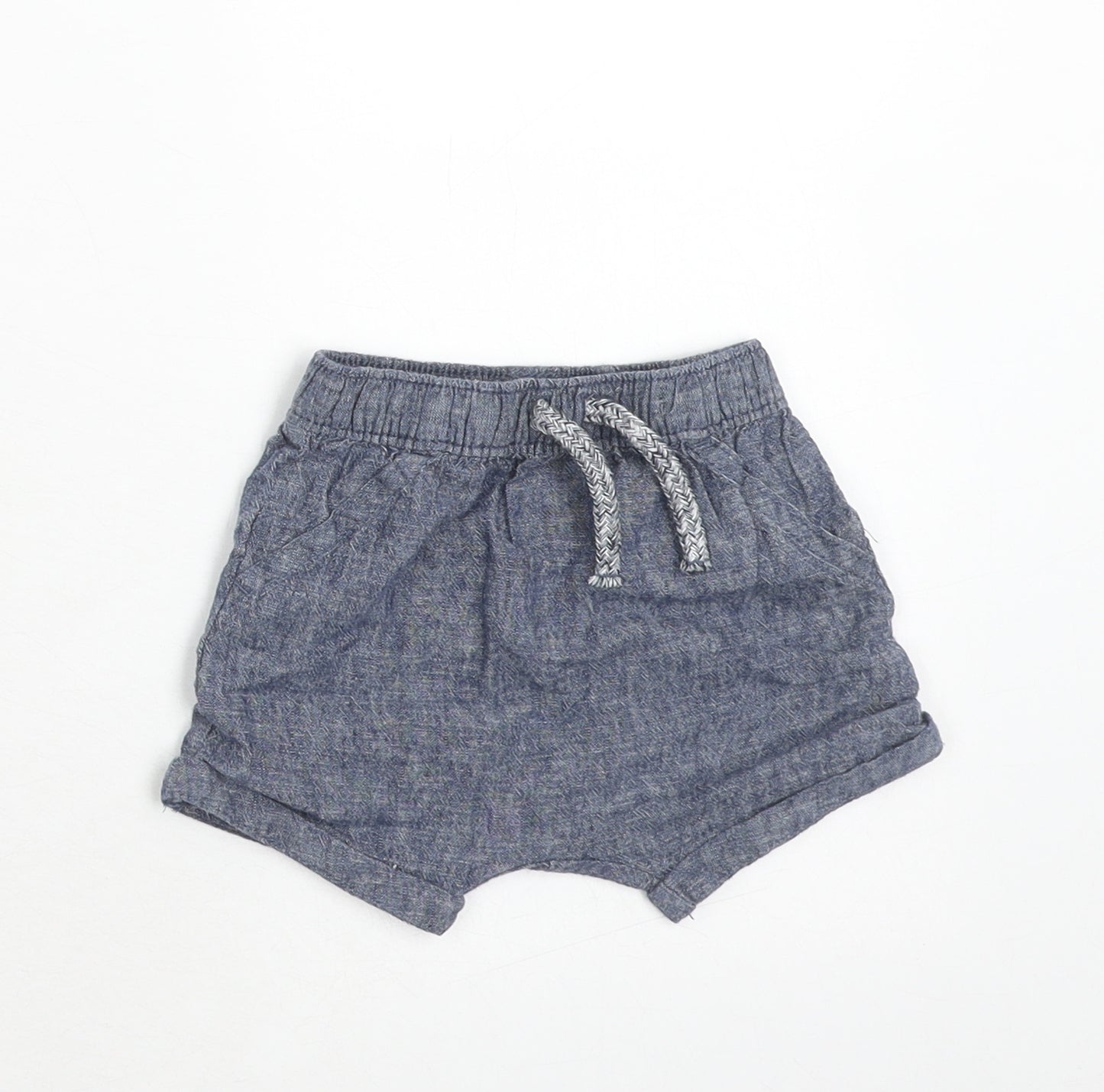 George Boys Blue Geometric Linen Cropped Trousers Size 3-6 Months Drawstring