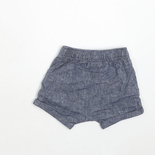 George Boys Blue Geometric Linen Cropped Trousers Size 3-6 Months Drawstring