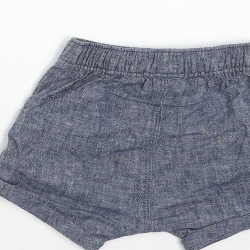George Boys Blue Geometric Linen Cropped Trousers Size 3-6 Months Drawstring