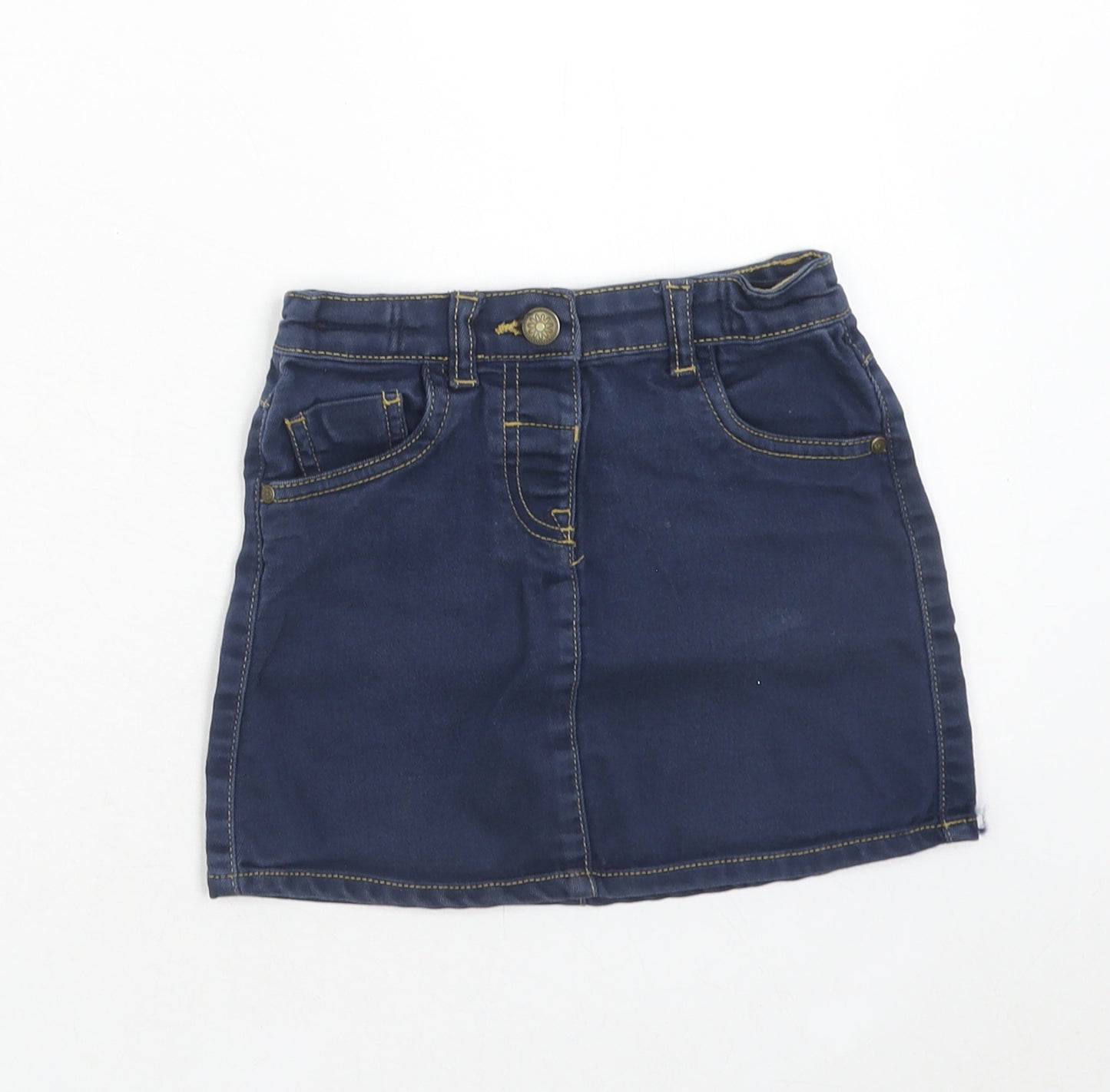 TU Girls Blue Cotton Mini Skirt Size 4-5 Years Regular Button