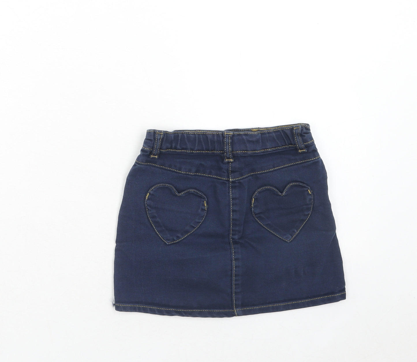 TU Girls Blue Cotton Mini Skirt Size 4-5 Years Regular Button