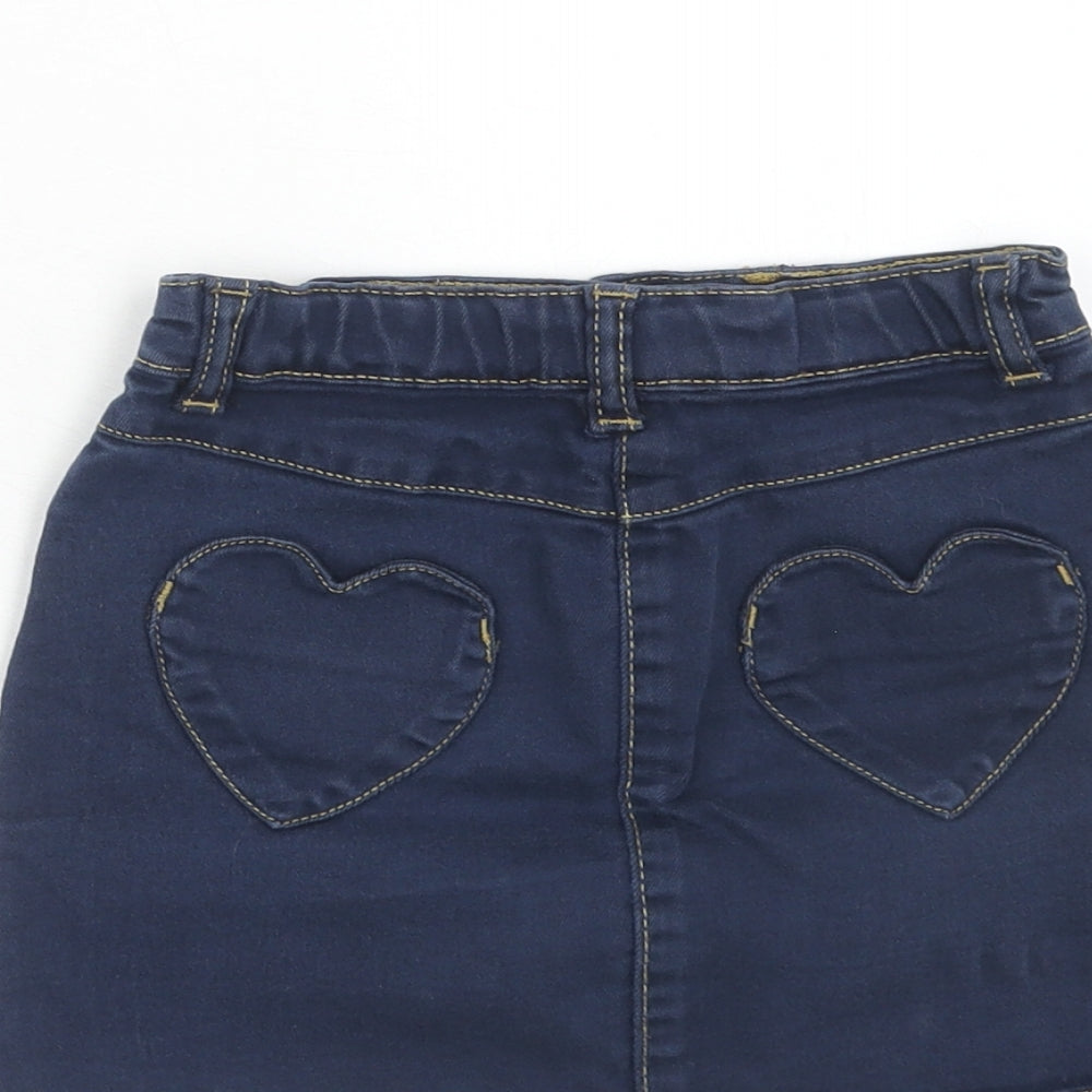TU Girls Blue Cotton Mini Skirt Size 4-5 Years Regular Button