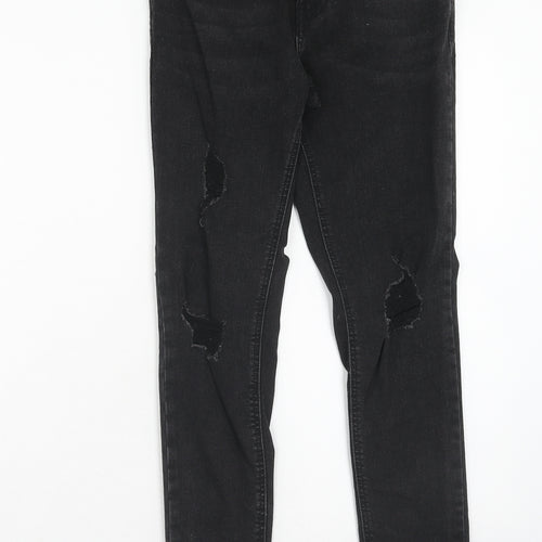 New Look Girls Black Cotton Skinny Jeans Size 12 Years Regular Zip - Distressed