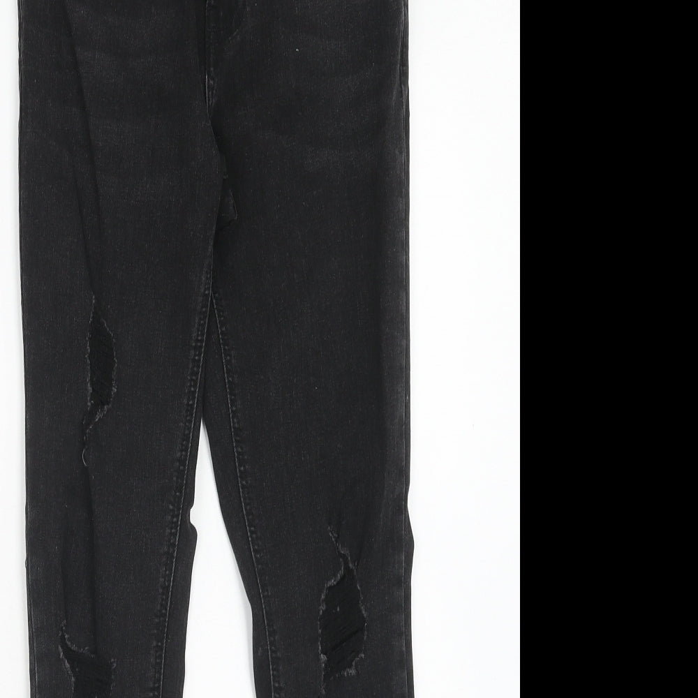 New Look Girls Black Cotton Skinny Jeans Size 12 Years Regular Zip - Distressed