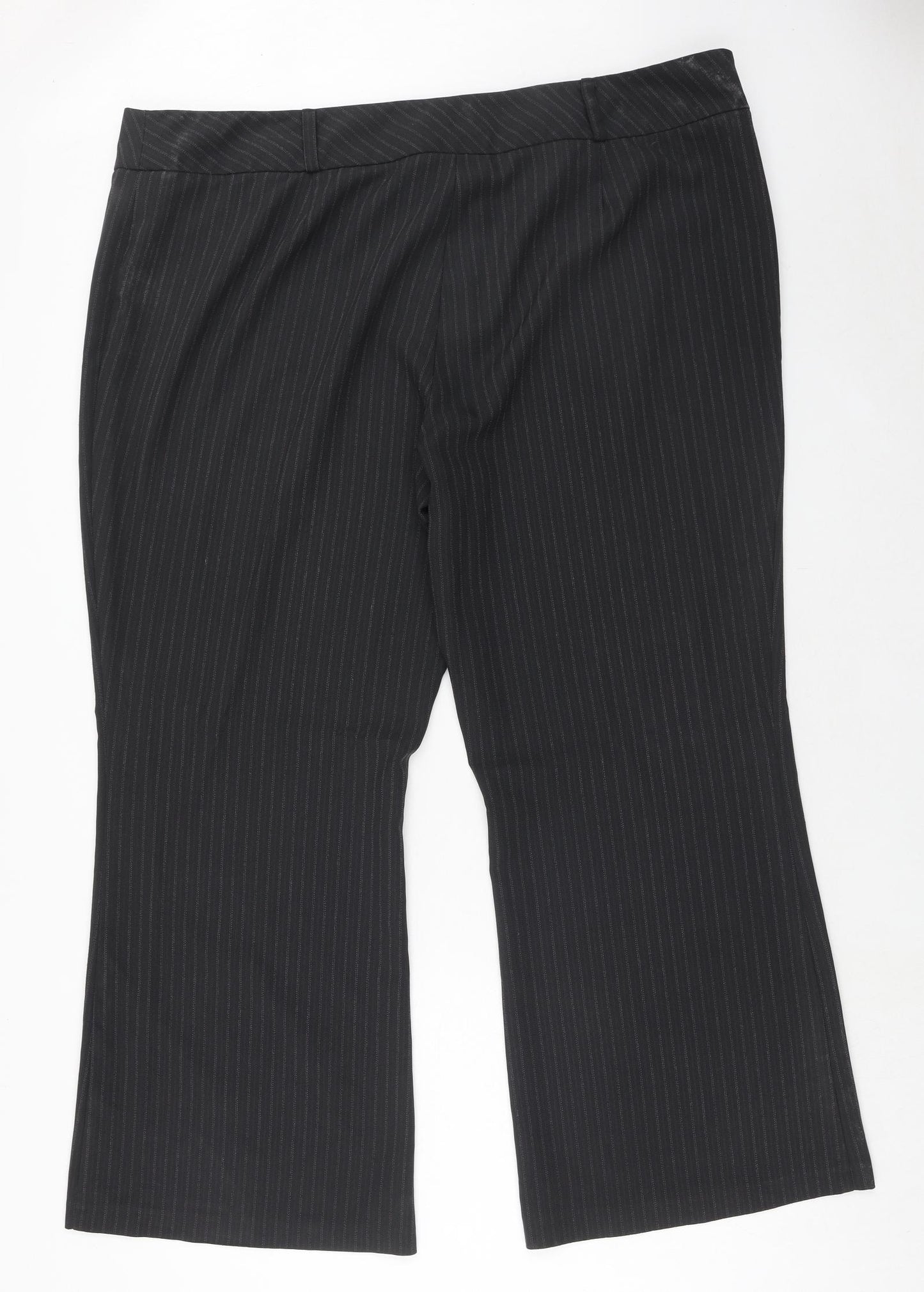 George Womens Black Striped Polyester Trousers Size 24 Regular Hook & Eye