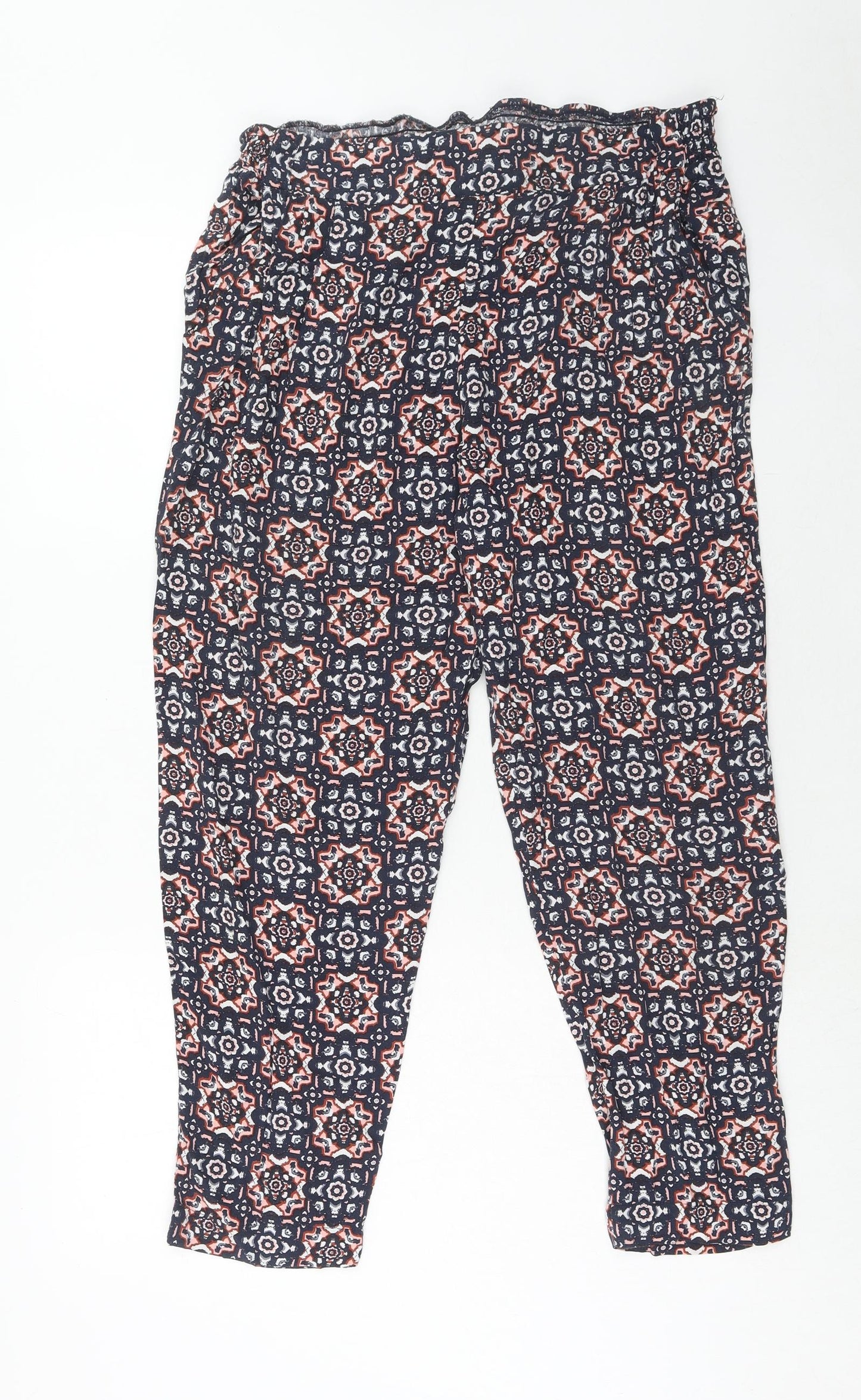 Wallis Womens Blue Geometric Viscose Trousers Size 14 Regular Drawstring