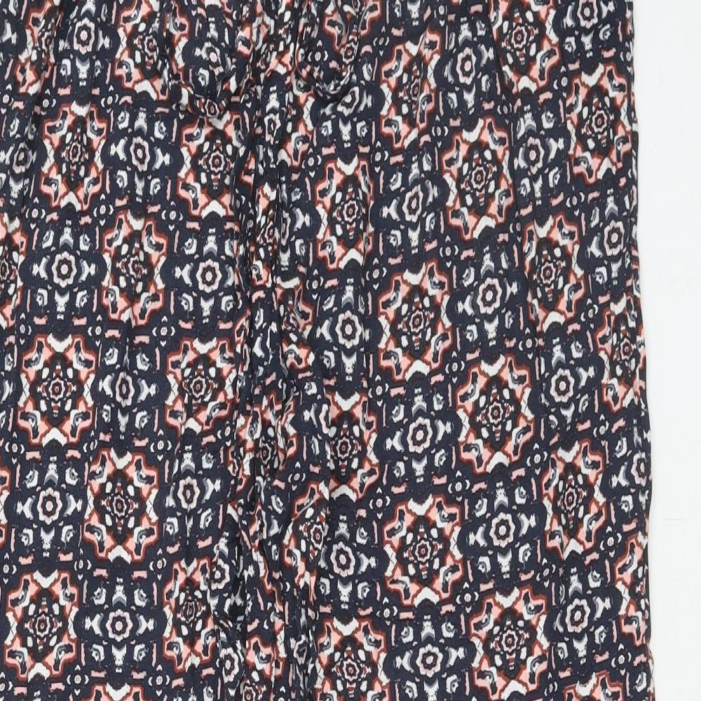 Wallis Womens Blue Geometric Viscose Trousers Size 14 Regular Drawstring