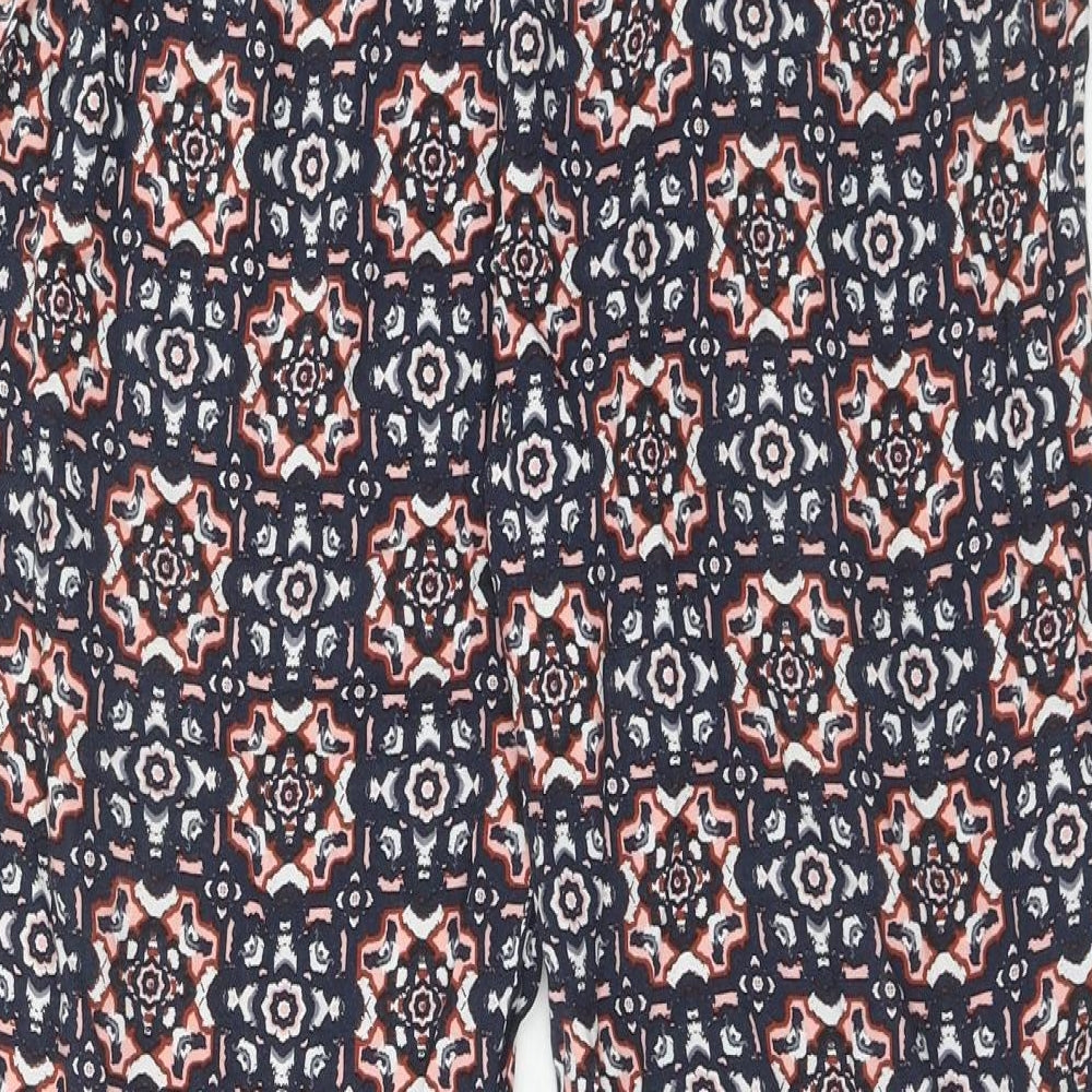 Wallis Womens Blue Geometric Viscose Trousers Size 14 Regular Drawstring