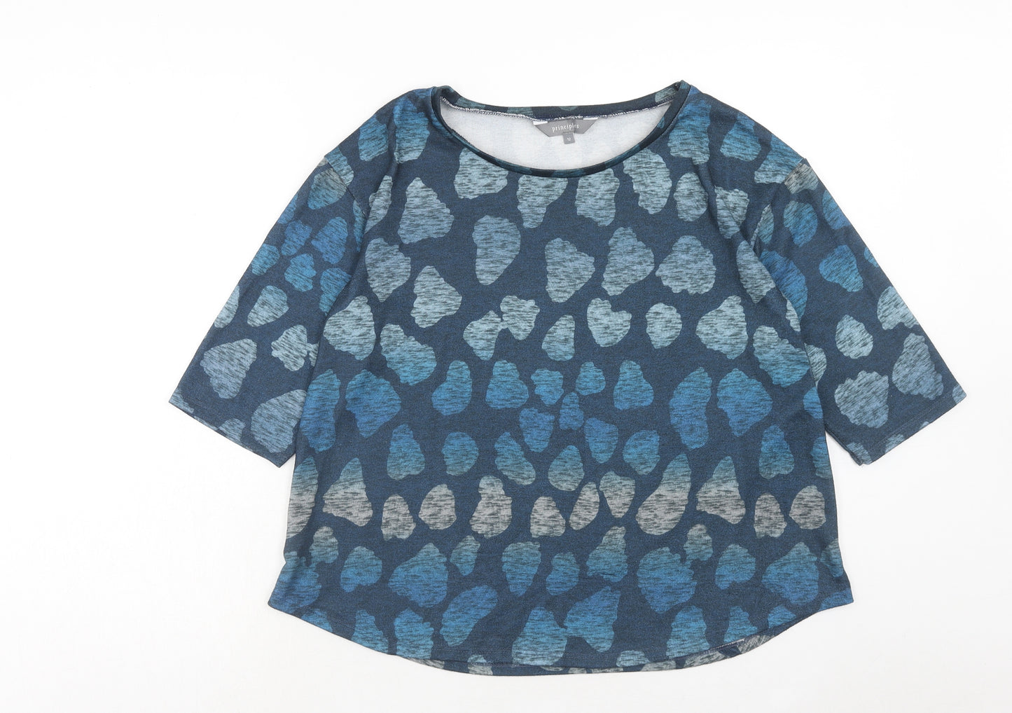 Principles Womens Blue Geometric Polyester Basic Blouse Size 12 Round Neck