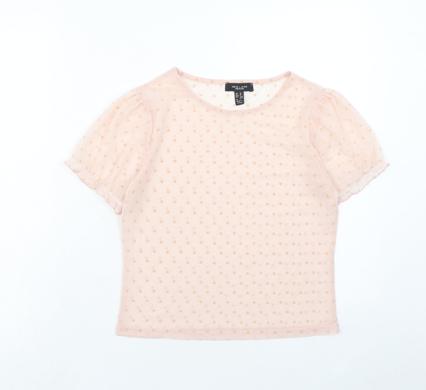 New Look Womens Pink Polka Dot Polyester Basic T-Shirt Size 10 Round Neck
