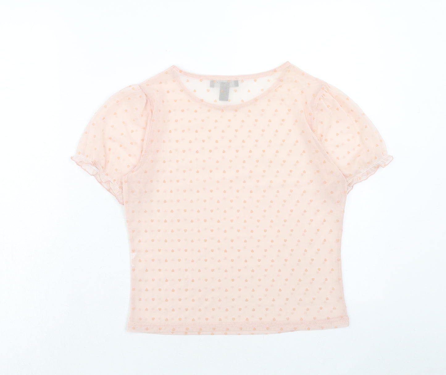 New Look Womens Pink Polka Dot Polyester Basic T-Shirt Size 10 Round Neck