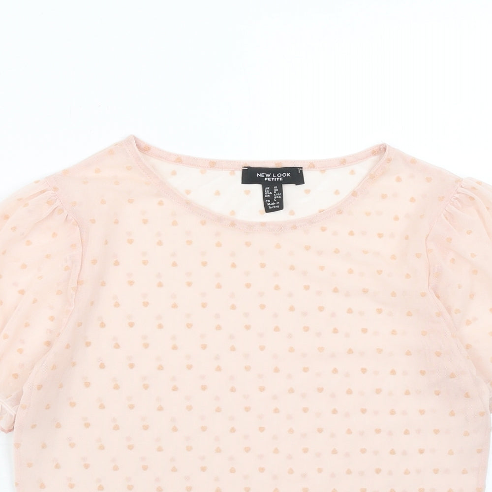 New Look Womens Pink Polka Dot Polyester Basic T-Shirt Size 10 Round Neck