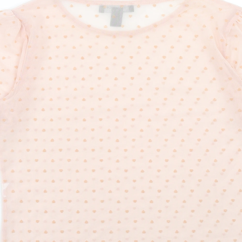 New Look Womens Pink Polka Dot Polyester Basic T-Shirt Size 10 Round Neck