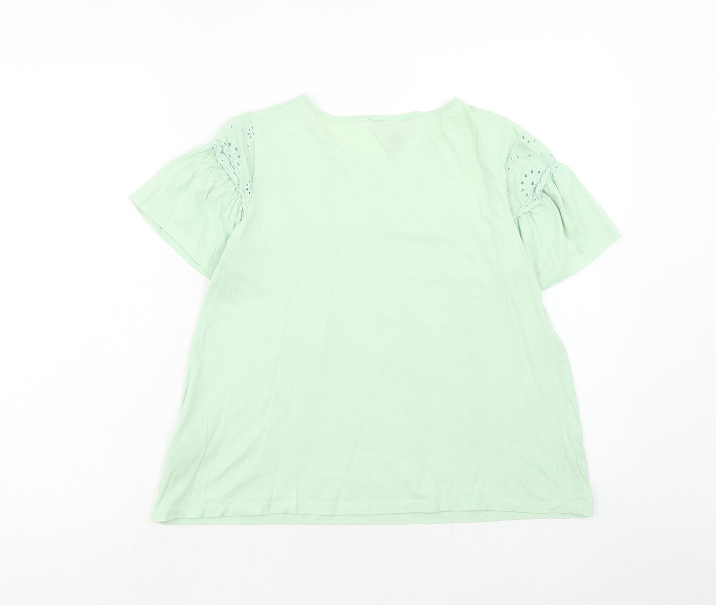 New Look Womens Green Cotton Basic T-Shirt Size 8 Round Neck - Broderie Anglaise