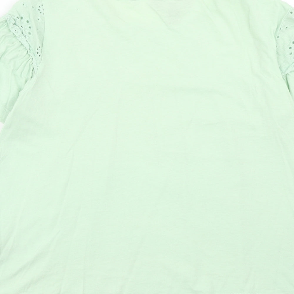 New Look Womens Green Cotton Basic T-Shirt Size 8 Round Neck - Broderie Anglaise