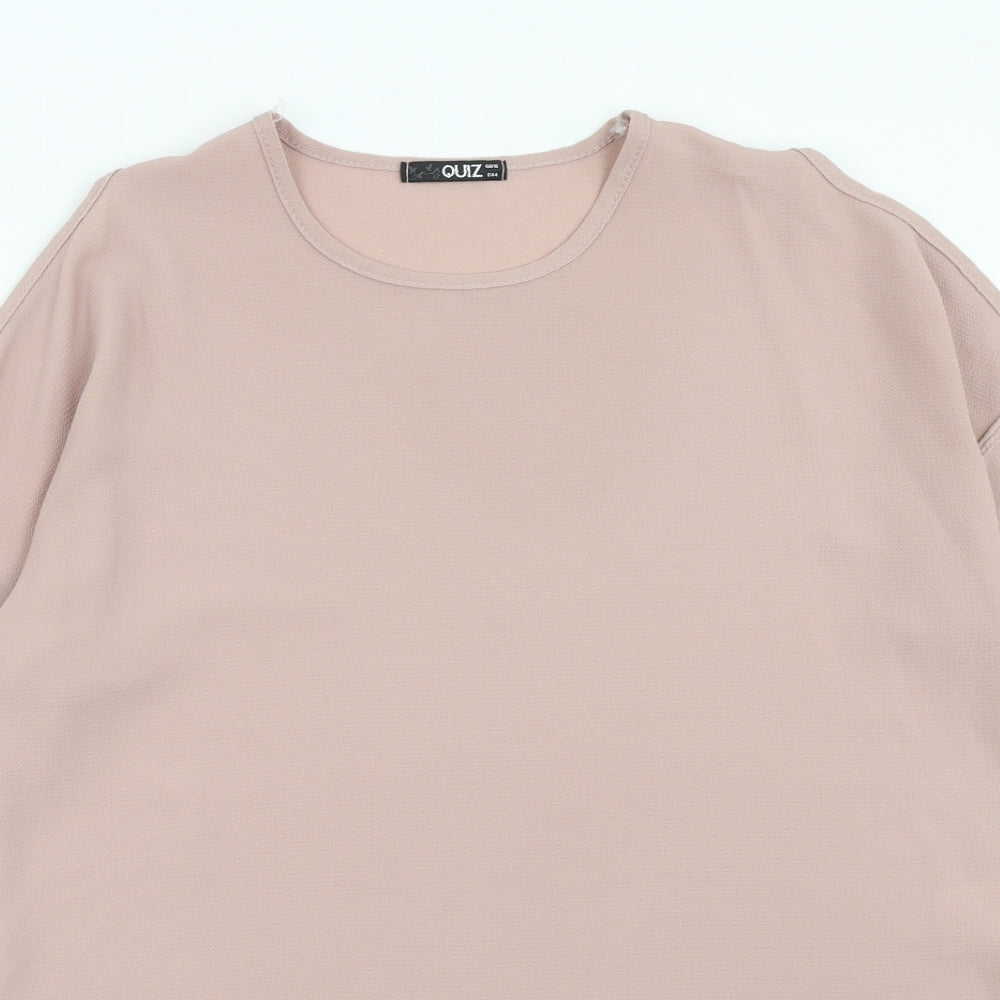 Quiz Womens Pink Polyester Basic Blouse Size 16 Round Neck
