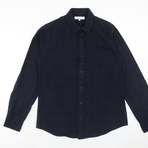 Nigel Hall Mens Blue Cotton Button-Up Size M Collared Button