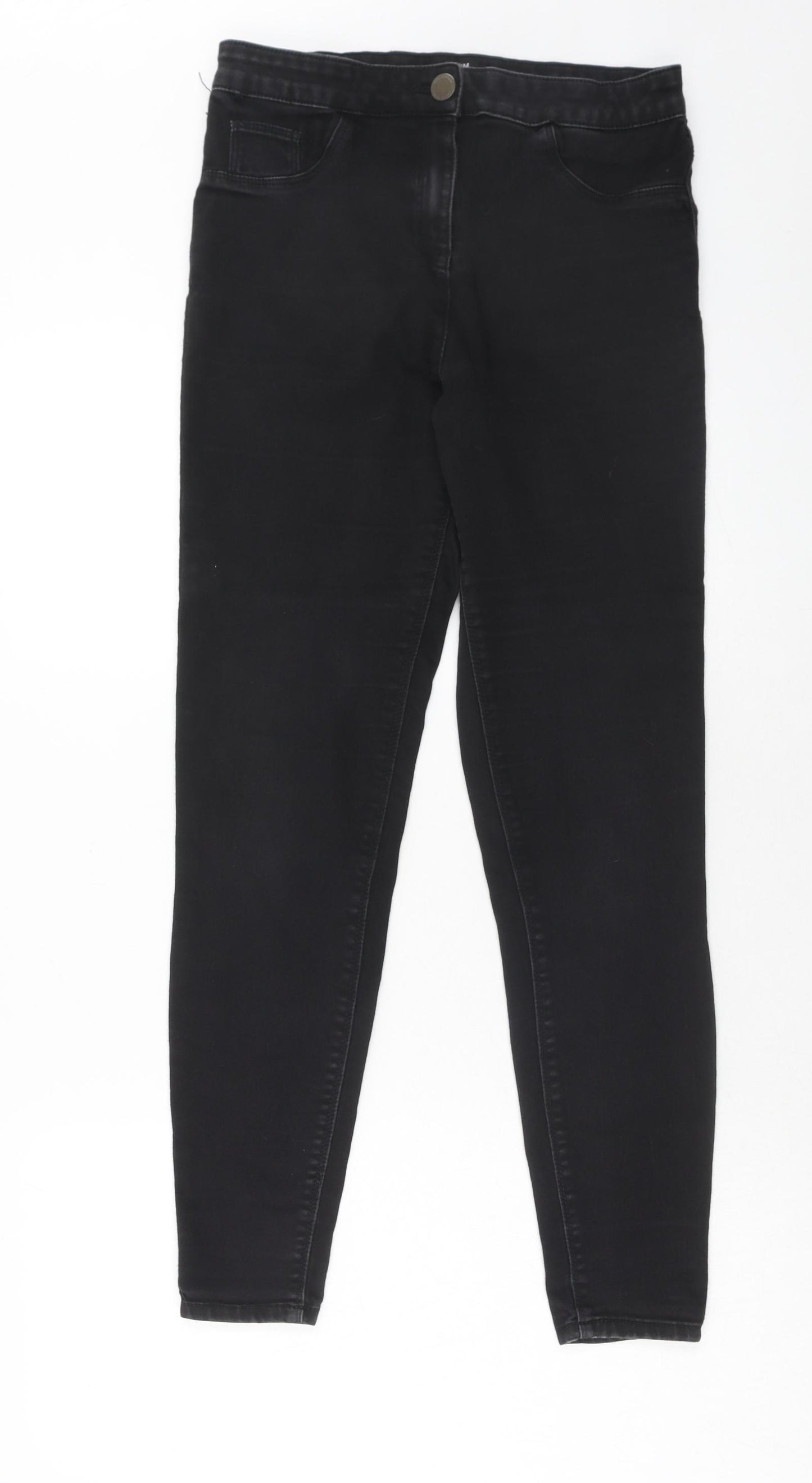 Matalan Womens Black Cotton Straight Jeans Size 12 Regular Zip