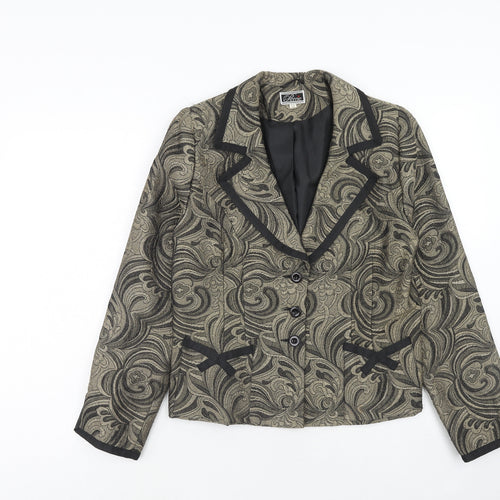 Perrie Womens Gold Polyester Jacket Blazer Size 12 - Baroque Pattern