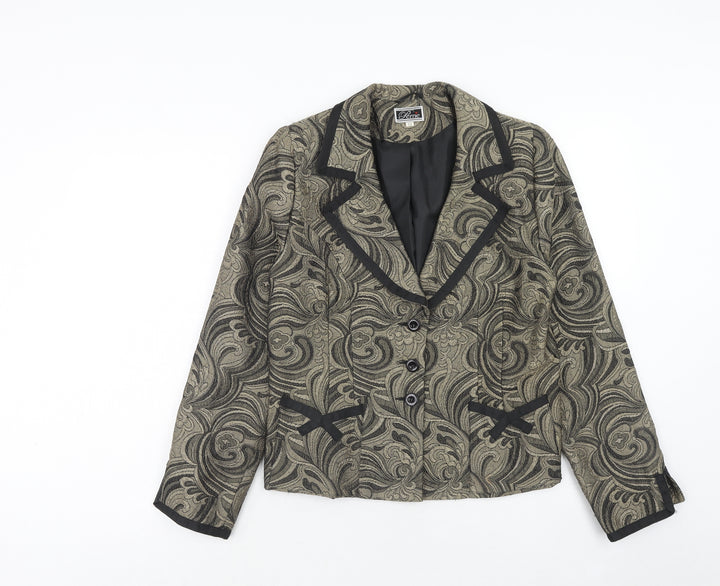 Perrie Womens Gold Polyester Jacket Blazer Size 12 - Baroque Pattern