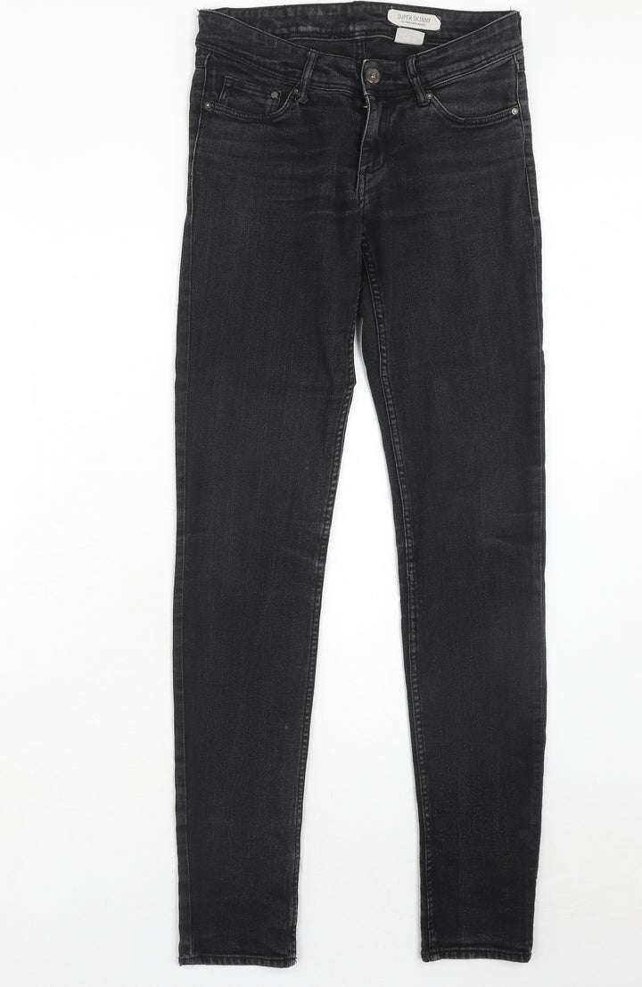 Preworn Womens Black Herringbone Cotton Skinny Jeans Size 27 in L32 in Regular Zip