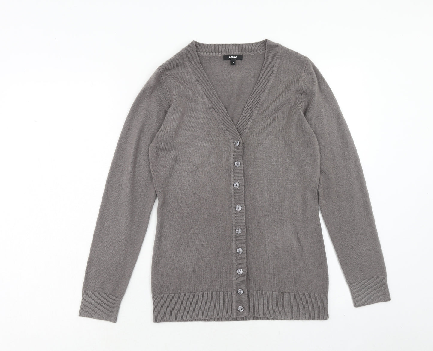 Papaya Womens Grey V-Neck Acrylic Cardigan Jumper Size 8