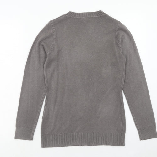 Papaya Womens Grey V-Neck Acrylic Cardigan Jumper Size 8