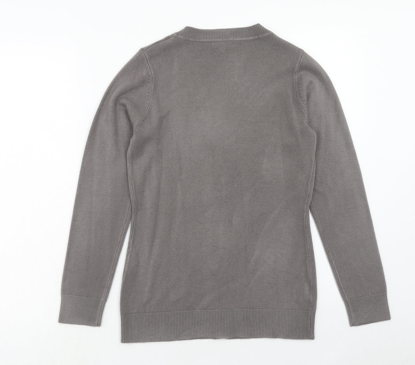 Papaya Womens Grey V-Neck Acrylic Cardigan Jumper Size 8