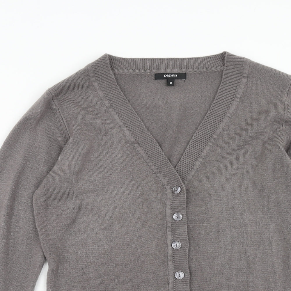 Papaya Womens Grey V-Neck Acrylic Cardigan Jumper Size 8