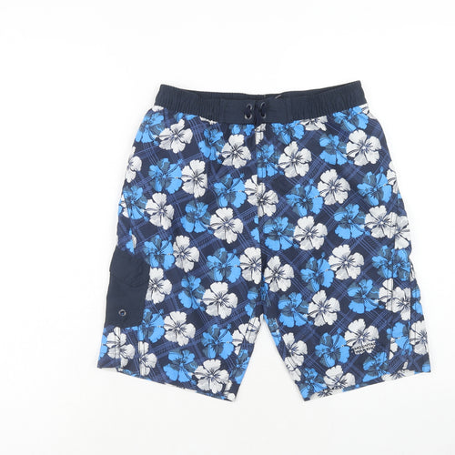 Mountain Warehouse Boys Blue Floral Polyester Sweat Shorts Size 11-12 Years Regular Drawstring - Swim Shorts