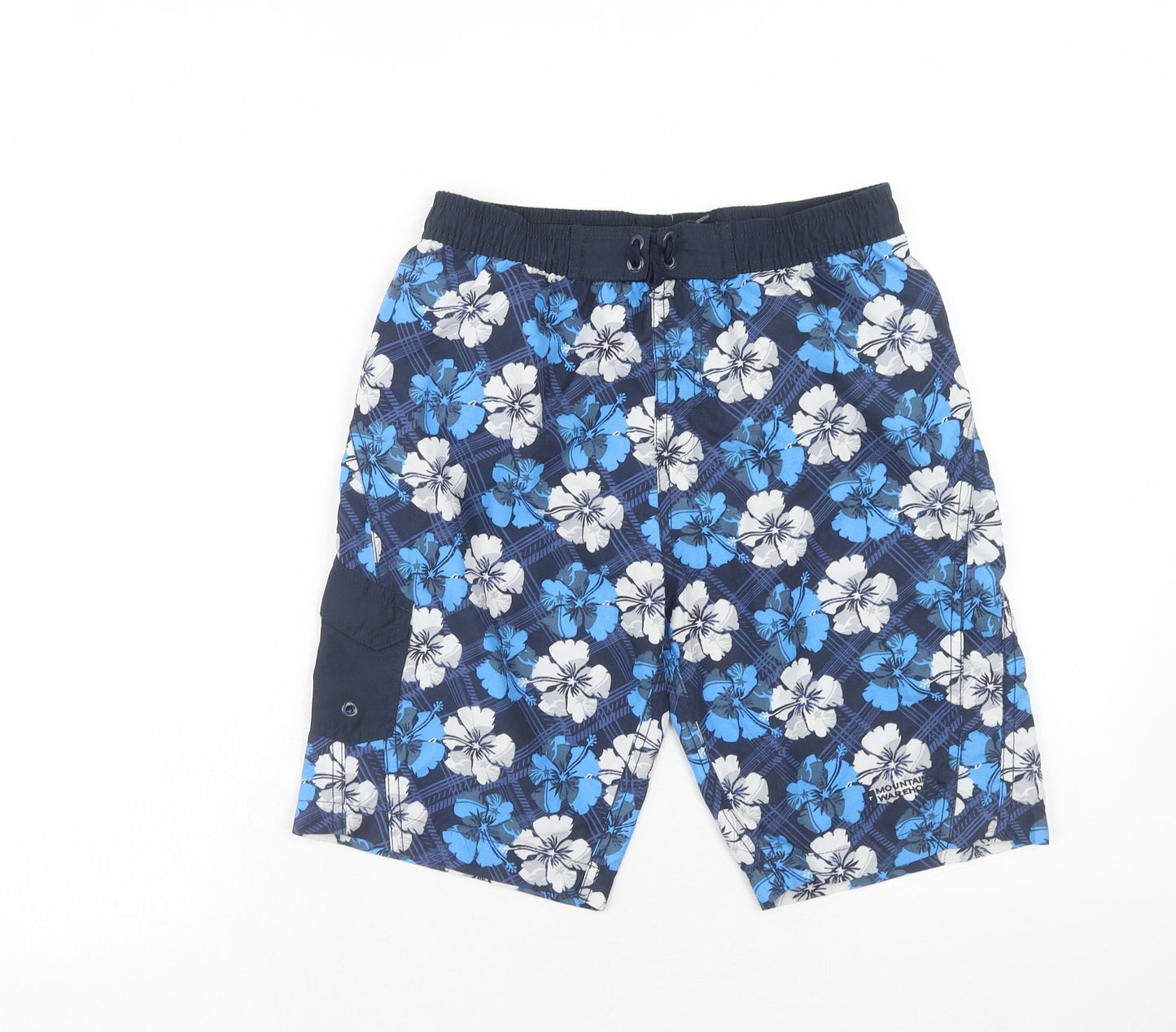 Mountain Warehouse Boys Blue Floral Polyester Sweat Shorts Size 11-12 Years Regular Drawstring - Swim Shorts