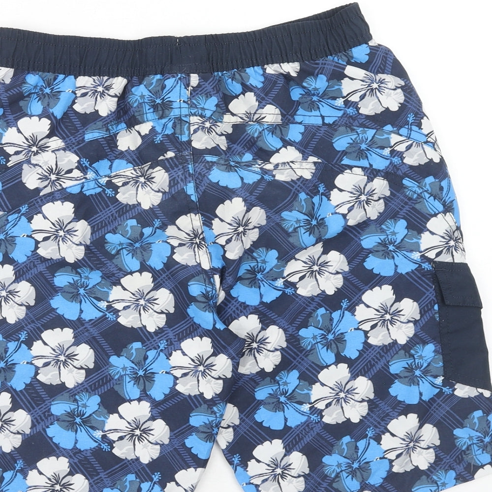 Mountain Warehouse Boys Blue Floral Polyester Sweat Shorts Size 11-12 Years Regular Drawstring - Swim Shorts